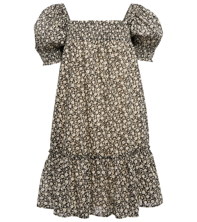 Tory Burch Smocked Mini Dress Black Tonal Ditsy In Black Floral