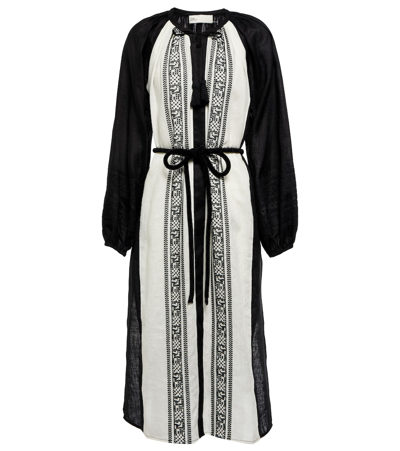 Tory Burch Embroidered Caftan In Black Ivoty