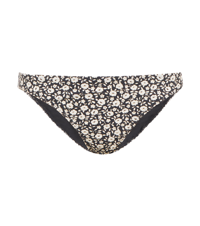 Tory Burch Floral Low-rise Bikini Bottoms In Black Tonal Ditsy