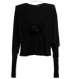 Saint Laurent Flower-detail Crêpe Jersey Top In Noir