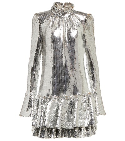 Rabanne Ruffle-trimmed Sequined Minidress In Silver