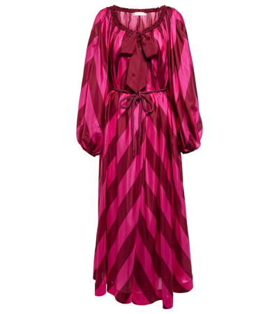Zimmermann Tiggy Striped Silk Midi Dress In Rhubarb/pink Stripe