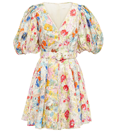 Zimmermann Clover Floral Linen Minidress In Spliced Multi Floral