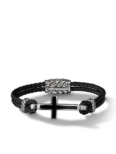 David Yurman Crucifix Woven-strap Bracelet In Black