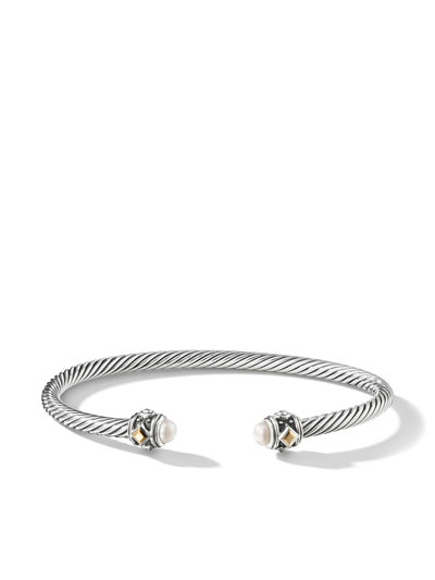 David Yurman 18kt Gold Diamond Cable Bangle In Silver