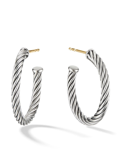 David Yurman Cable-textured Hoop Earrings In Silver