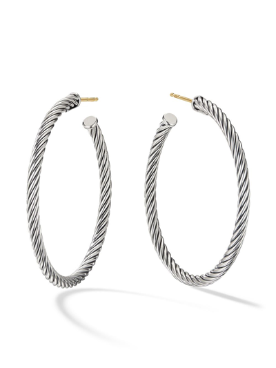 DAVID YURMAN STERLING SILVER CABLE HOOP EARRINGS