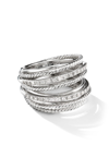 David Yurman Sterling Silver Crossover Wide Ring With Diamonds, 7 In Silver