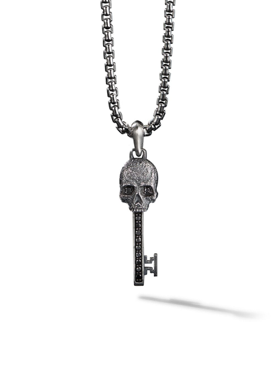 David Yurman Sterling Silver Memento Skull Key Pendant With Black Diamonds