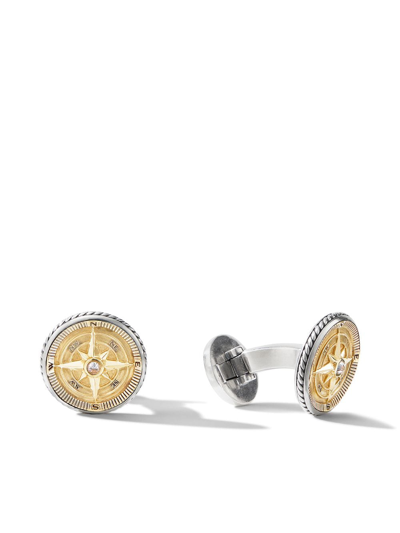 David Yurman 18kt Yellow Gold And Sterling Silver Maritime Compass Diamond Cufflinks