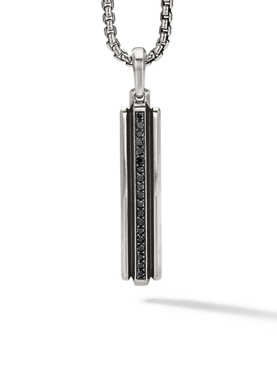 David Yurman Sterling Silver Deco Ingot Diamond Pendant Necklace