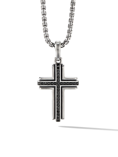 DAVID YURMAN STERLING SILVER DECO CROSS DIAMOND PENDANT