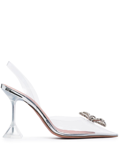 Amina Muaddi Rosie See-through Slingback Bow Pumps In Grey