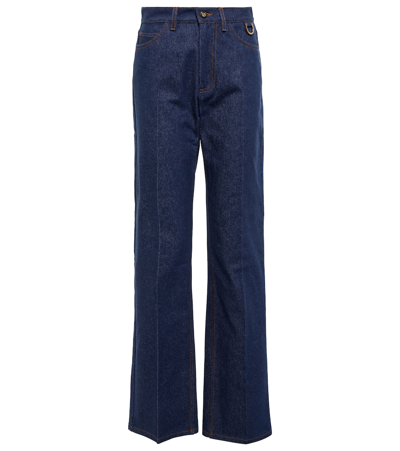 Fendi Logo Embroidered Straight Leg Jeans In Blu