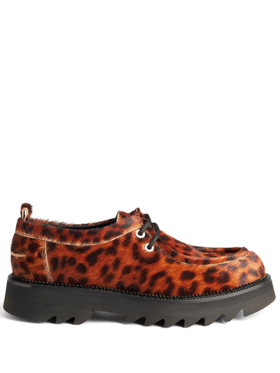 Ami Alexandre Mattiussi Leopard-print Lace-up Platform Shoes In Brown