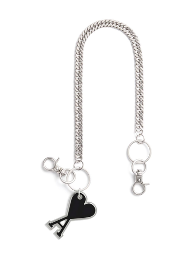 Ami Alexandre Mattiussi Logo De Coeur Keychain Chain  Unisex In Silver