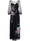 MARCHESA NOTTE FLORAL-APPLIQUÉ BEAD-EMBELLISHED SILK GOWN