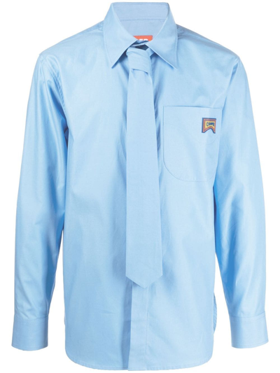 Camper Tie-detail Organic Cotton Shirt In Blue