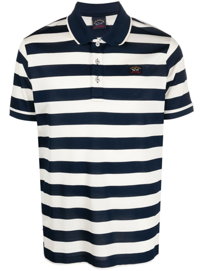 Paul & Shark Striped Logo-patch Polo-shirt In Blue