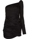 Gauge81 Black Valmeira Ruched One Shoulder Mini Dress In Black