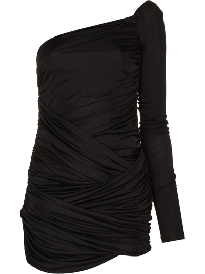 Gauge81 Black Valmeira Ruched One Shoulder Mini Dress