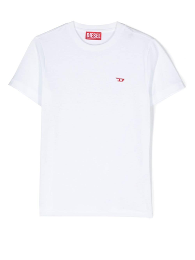 Diesel Kids' Logo-embroidered Cotton T-shirt In White
