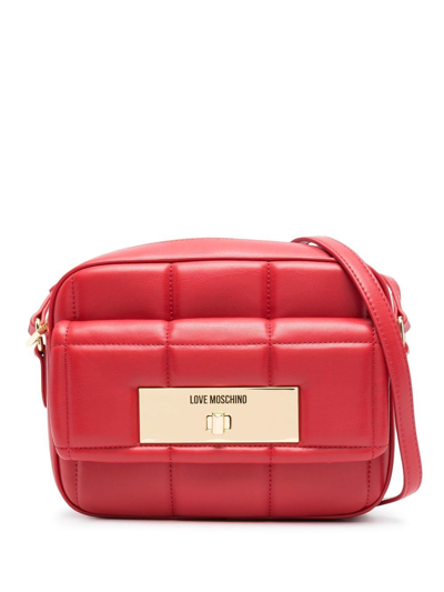 Love Moschino Engraved-logo Quilted Crossbody Bag In Red