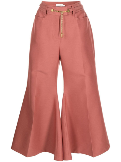 Zimmermann Flared Cropped Trousers In Pink