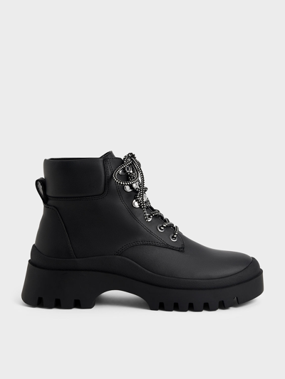 Charles & Keith Lace-up Gripped Sole Ankle Boots In Black | ModeSens