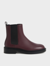 Charles & Keith Chelsea Block-heel Boots In Burgundy