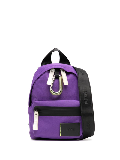 Msgm Logo-patch Sling Backpack In Purple