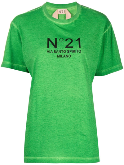 N°21 Logo印花棉t恤 In Green