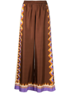 La Doublej Abstract Foulard-print Wide-leg Silk Palazzo Pants In Brown