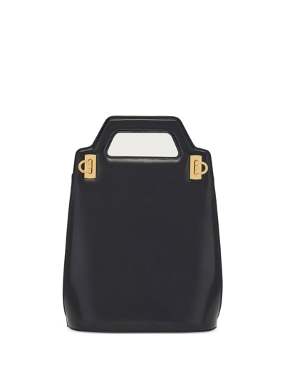 Ferragamo Wanda Calf Leather Tote Bag In Black