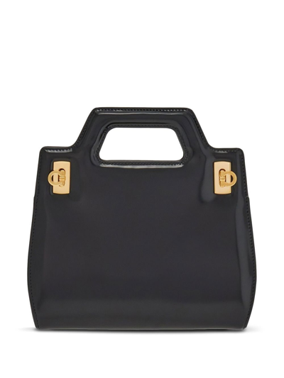 Ferragamo Mini Wanda Calf Leather Tote Bag In Black