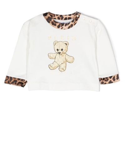 Philipp Plein Junior Babies' Teddy Bear-print Leopard-trim Top In White