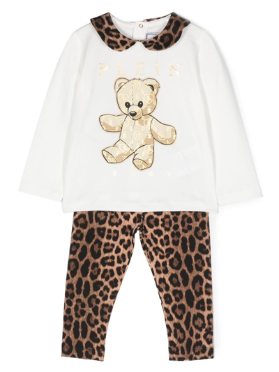 Philipp Plein Junior Babies' Teddy-motif Leopard-print Tracksuit In White