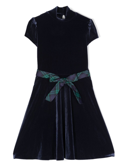 Ralph Lauren Kids' Tie-fastening Velvet Dress In Blue
