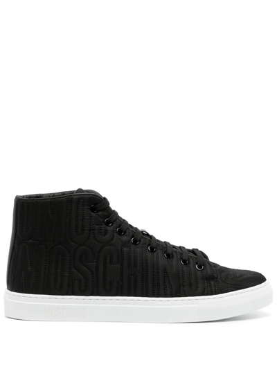 Moschino Debossed-logo High-top Sneakers In Black