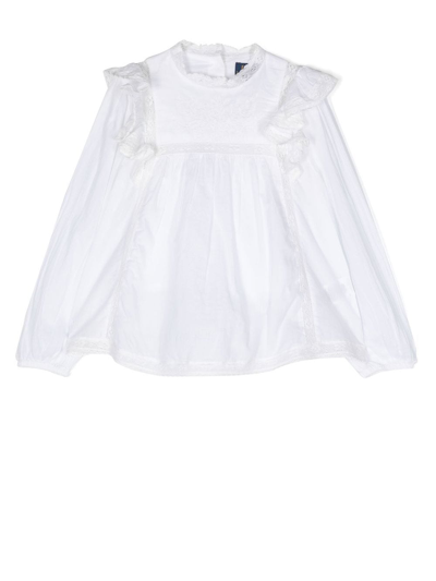 Ralph Lauren Kids' Ruffle-detail Long-sleeve Blouse In White