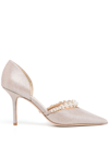 Badgley Mischka Nathalie Satin Crystal-band Pumps In Silver