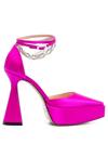 Mach&mach Double Crystal Bow Satin Platform Pump In Pink