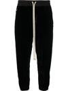 Rick Owens Cropped Drawstring Velvet Jogger Pants In Black