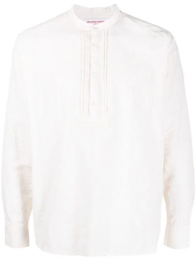 Orlebar Brown Hemlock Striped Henley Shirt In Neutrals