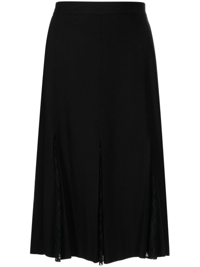 Boutique Moschino Black Lace-panelled Pleated Midi Skirt