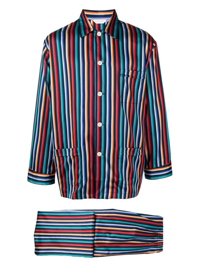 Derek Rose Stripe-print Silk Pajama Set In Multicolour