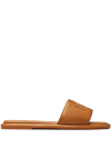 Tory Burch Double T Leather Medallion Slide Sandals In Miele Gold