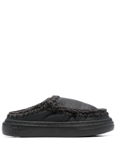 Mou Eskimo Leather Slippers In Black