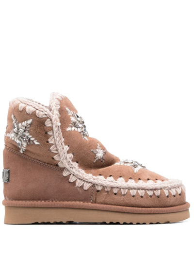 Mou Eskimo Star-embroidered Moccasin Boots In Pink