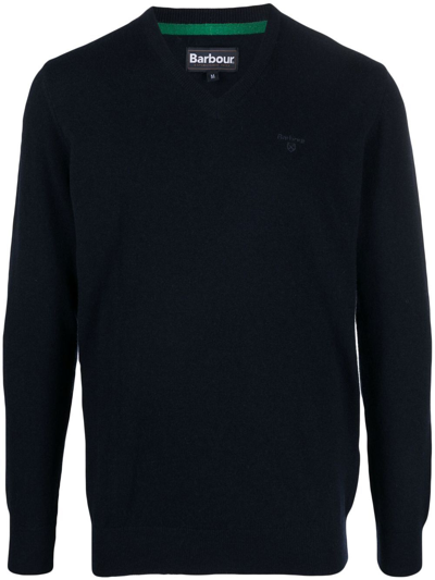 Barbour Essential V-neck Wool Sweater In Blue